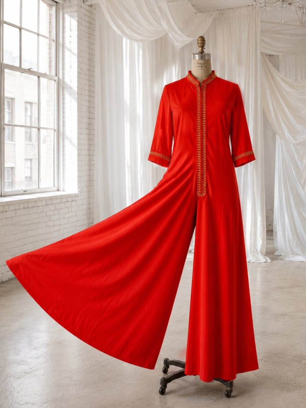 Vintage 70s Jumpsuit Palazzo Pants Neon Orange Wide Leg Lounge Gossard S/M/L/XL